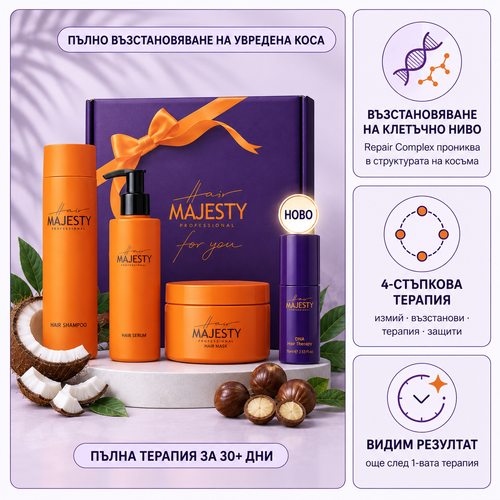 Комплект за Възстановяване на Увредена Коса 4 в 1 — Hair Majesty DNA